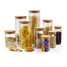 Wide Mouth Round Borosilicate Airtight Kitchen Glass Storage Container with Wooden Lid